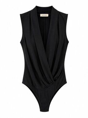 🦋 2/30 Chelsea Black Sleeveless Wrap Front Bodysuit Size Small